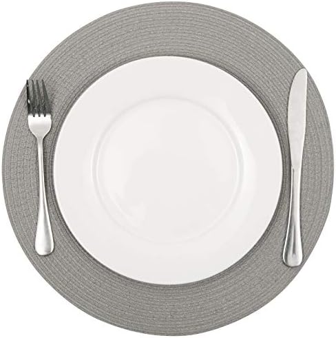 SHACOS Round Braided Placemats Set of 8 Washable Fabric Heat Resistant 15 inch Grey Round Table Mats for Dining Tables (Gray, 8)