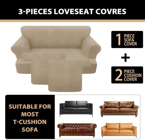 Sofa Covers 3 Piece T Cushion Sofa Slipcovers, Stretch Couch Cover with 2 Individual T Cushion Covers, Machine Washable Furniture Protector for Living Room(Island Fossi, 2 Cushions)