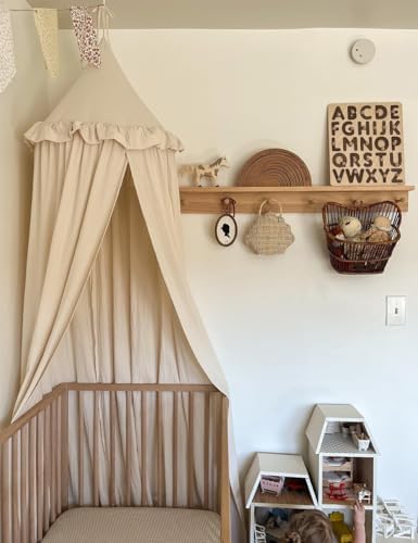 Kids Bed Canopy with Frills Cotton Cover Net for Crib Reading Nook Curtain Hideaway Hanging Round Tent Nursery Bedding Play Room Decor