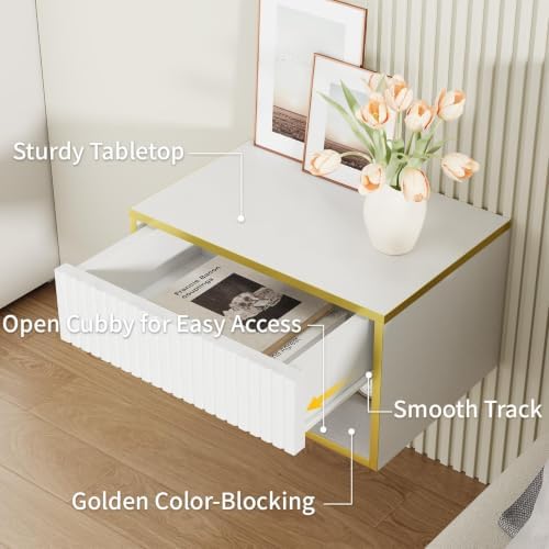 4ever2buy Floating Nightstand Set of 2, White Bedroom Night Stand