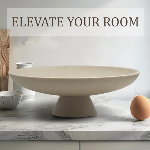 LIN CHUAN Large Decorative Bowl, Resin Pedestal Fruit Bowl, Beige