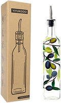 17oz Hand Painted Glass Olive Oil Bottle Dispenser- 500ml Green Oil & Vinegar Cruet with Pourers - Olive Oil Carafe Decanter for Kitchen (olive1)