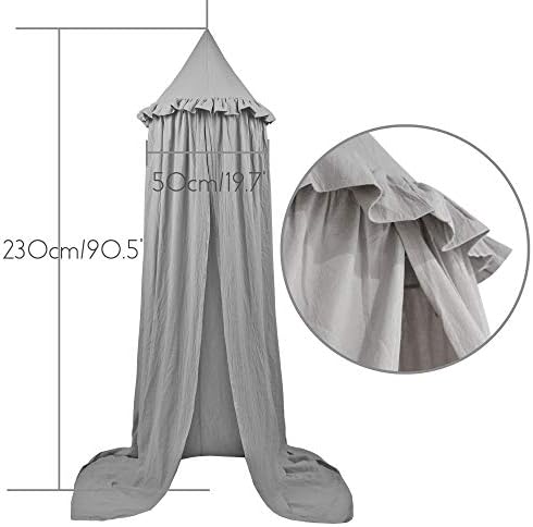 MAMERIA Kids Bed Canopy with Frills Cotton Hanging Tent Curtain Net for Reading Nook Hideaway Bedding Play Room Decor (Light Grey)