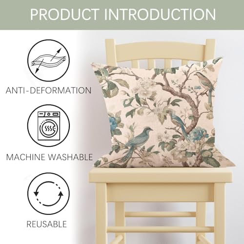 Chinoiserie Floral Birds Decorative Throw Pillow Covers