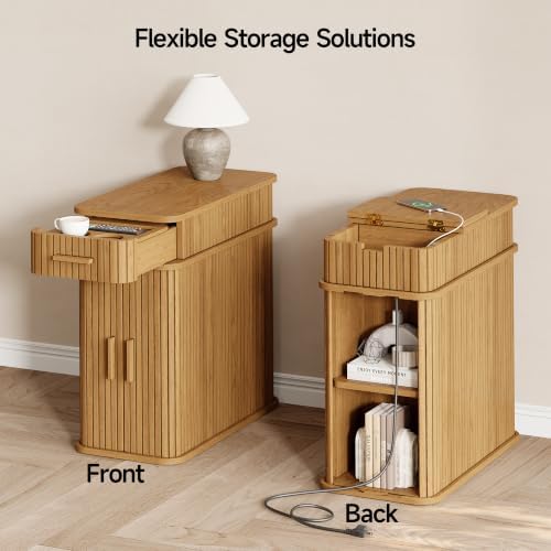 ONBRILL Fluted End Table, Narrow Side Table, 23.62" H, Caramel Color