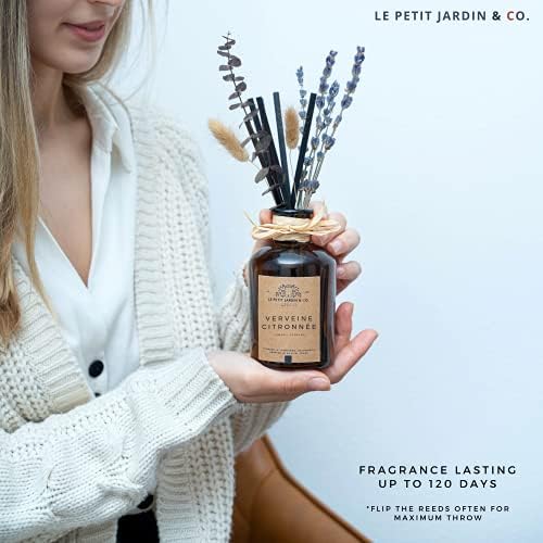Reed Diffusers - Oil Sticks Diffuser Set with Real Dried Flowers - Reed Diffusers for Home, Bathroom & Office | Air Freshener Fragrance Sticks for Shelf Decor & Gifts by Le Petit Jardin & Co.