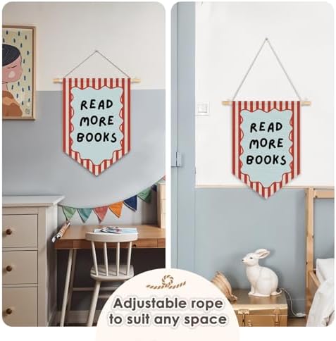 Classroom Reading Nook Decor, Read More Books Pennant Flag for Reading Corner Classroom Library 15x11 Inch - Retro