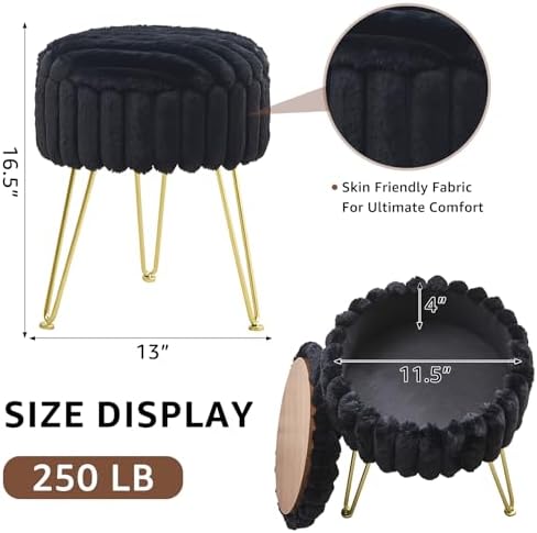 Wimarsbon Vanity Stool with Storage, Faux Fur Ottoman Chair with Metal Legs