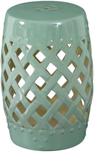 Outsunny 12.5" x 18" Ceramic Garden Stool Outdoor Stool Woven Lattice Green