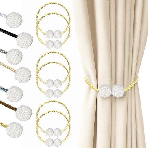 Hion Magnetic Curtain Tiebacks Golden 6pcs, Curtain Holdbacks Hooks Holders