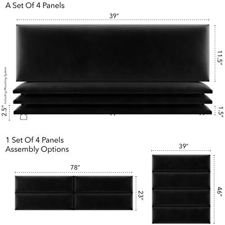 Vänt Wall Mounted Headboard Panels, King/Twin, Velvet Black