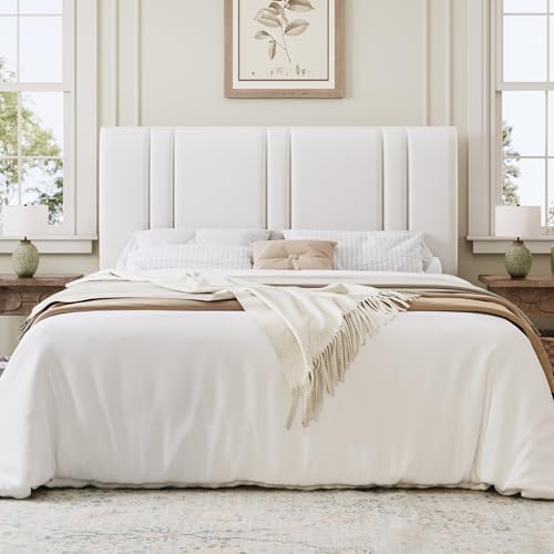 SHA CERLIN Queen Size Velvet Bed Frame with Adjustable Headboard, White