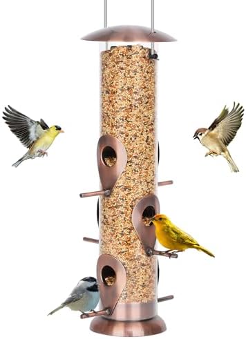 FEED GARDEN Bird Feeder for Outdoors Hanging, 13" Clear Tube, Copper