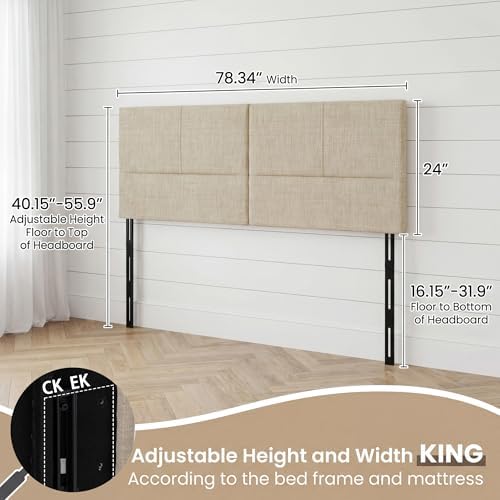 HAOBO Home Upholstered King Headboard Only, Modern Line Panel Oatmeal