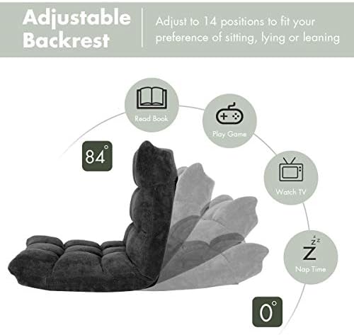 S AFSTAR Cushioned Floor Chair, 14-Position Adjustable Padded Lazy Recliner with Comfortable Back Support and Skin-Friendly Cover, Great for Reading, Playing Game, Meditating (Mysterious Black)