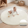 Ultra Soft Baby Play Mat for Floor,1.3" Thick Elasti-Foam 47in Round Mat for Toddlers Infant Kids,Non-Slip Backing Safe for Crawling&Tummy Time,Tatami Style(Cream)
