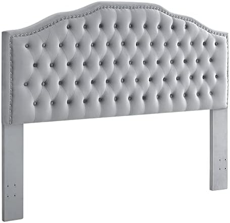 24KF Upholstered Button Tufted King Size Headboard with Nailhead Trim, Soft Velvet Fabric Headboard King/Cal King Size, Gray