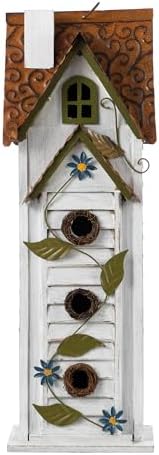 Glitzhome Bird Houses for Outside,Hand Painted Hanging Bird House for Outdoors, 24.25" H Oversized 3-Tiered Villa Decorative Wooden Bird Houses Large Birdhouse for Garden, Washed White