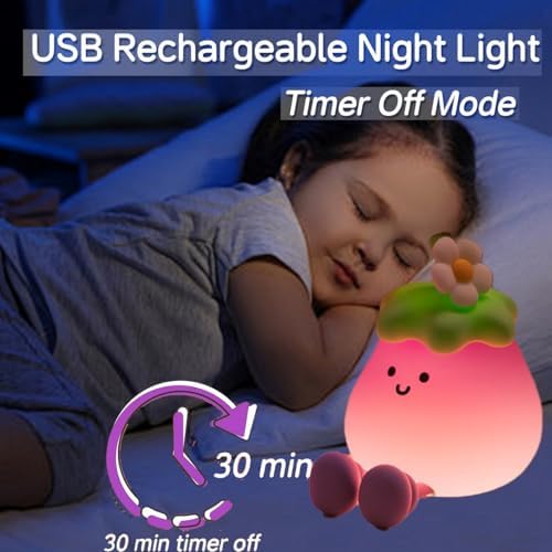 Eggplant Night Light for Adults Kids,Cute Silicone Dimmable Sleeping Decoration Nursery Nightlight,Rechargeable Bedside Touch Table Lamp for Kawaii Room Decor