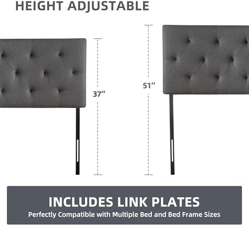Linen Headboard King Size, Adjustable Height Headboard 37-51 in, Dark Gray