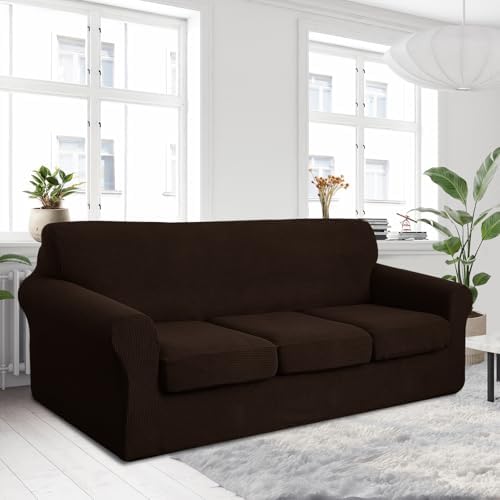 U-NICE HOME 4 Pieces Oversized Stretch Couch Cover Slipcover, Chocolate