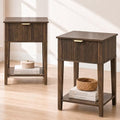 Dark Walnut 15.4" Wide Small Nightstands Set of 2,Drawer Shelf,Fluted