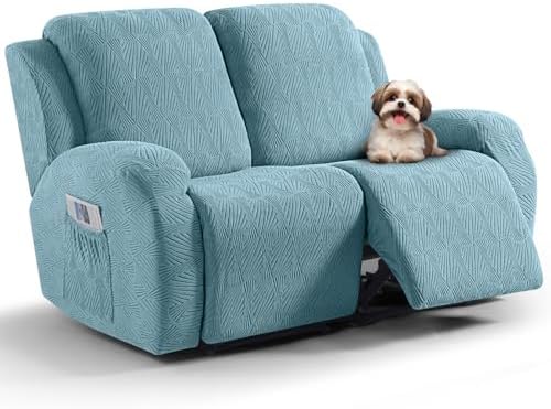 VANSOFY Stretch Recliner Loveseat Cover, 6-Pieces Slipcover, 2 Seat,Light Blue