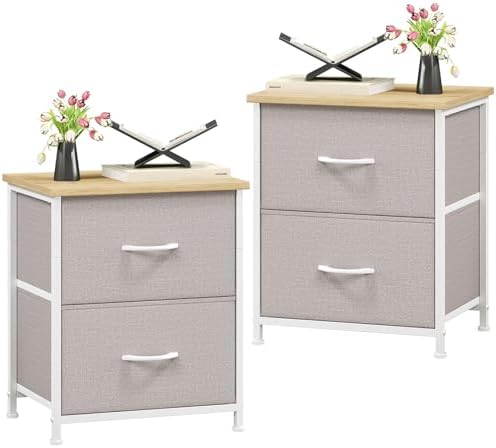 Somdot Nightstand Set of 2 with 2 Drawers, Small Night Stands for Bedroom