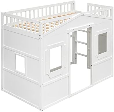 Bellemave Twin Loft Bed with Ladder, Solid Pine Wood Frame, 250LBS Capacity