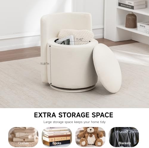 MINCETA Vanity Chair with Storage, 360° Swivel Accent Chair, Off White