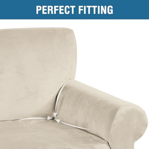 H.VERSAILTEX Stretch Sofa Covers Large Couch Covers Sofa Slipcovers Furniture Protector Soft with Non Slip Elastic Bottom, Feature Thick Comfy Rich Velour (XL Sofa, Ivory)