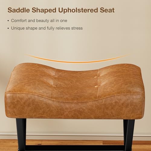 Memobarco 18-Inch Large Leather Vanity Stool Chair, Brown Makeup Stool