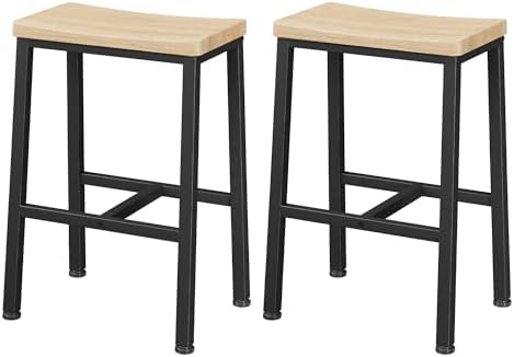 Homeiju Bar Stools, Counter Height Bar Stools Set of 2, 23.6 Inch Saddle Stools with Footrests, Industrial Kitchen Counter Seat for Dining Room, Kitchen, Counter, White Oak