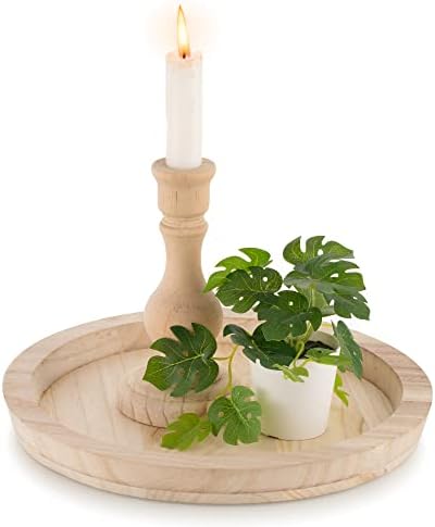 Hanobe Unfinished Round Wooden Craft Trays for DIY Decorative Plate