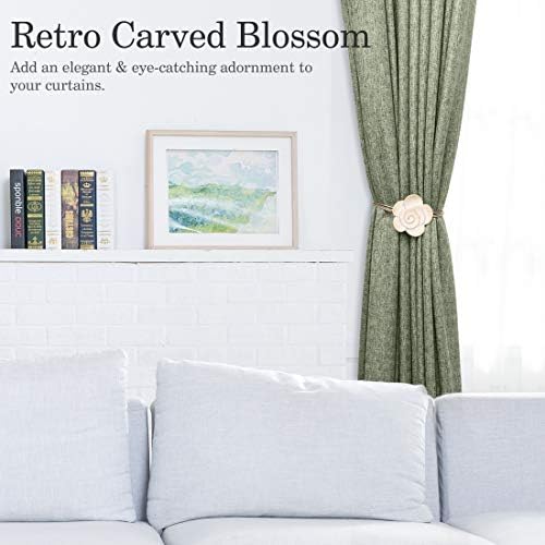 Lewondr Magnetic Curtain Tiebacks, Flower Vintage Curtain Holdbacks, Beige
