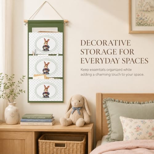 IAXIC Bunny Wall Organizer, Canvas Storage Pockets for Nursery Decor