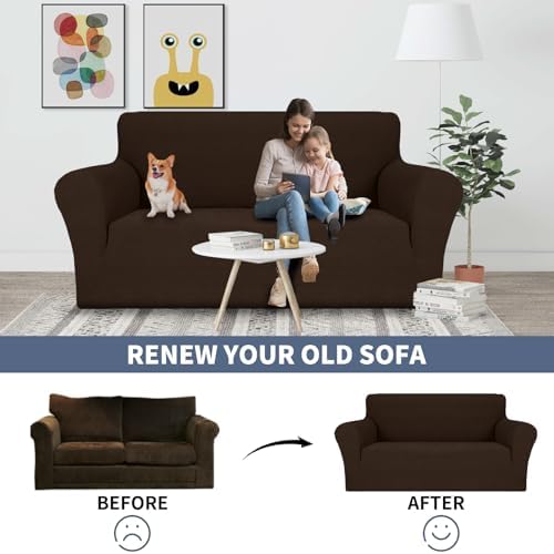 JIVINER Stretch Armchair Slipcovers, 1 Piece Chair Sofa Covers 1 Seater Couch Covers with Elastic Bottom for Kids, Pets (Small, Coffee Rhomb)