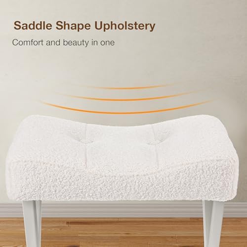 Memobarco 18-Inch Vanity Stool Chair, White Padded Saddle Makeup Stool