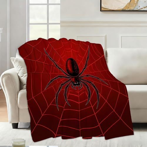 Halloween Spider Sofa Throw Blankets,Red Spider Web Soft Cozy Fuzzy Lightweight Travel Blanket,Flannel Fleece Fall Throw Blanket for Couch,Bed,Camping,Movie Nights,Watching TV 60 X 80 Inch