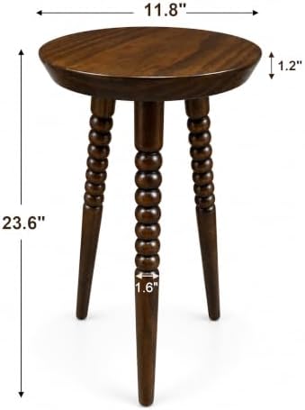 Solid Wood Side Table, 23.6" Tall Round End Table, 11.8" Pedestal Drink Table, Accent Table,Mid Century Modern Plant Stand Small Stool for Living Room, Bedroom, Bathroom, Dark Walnut