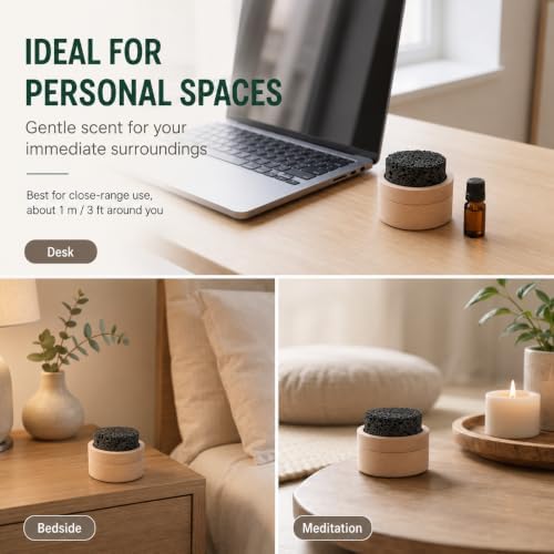 Lava Rock Passive Essential Oil Diffuser with Lid, Waterless