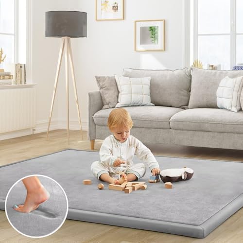 Baby Play Mat for Floor Nursery Rug Muscle Mat Area Rug Playroom Rug 71"x79" Playpen Mat Elastic Foam 1.3" Thick Crawling Mat for Babies,Toddlers, Infants, Kids,A Light Gray