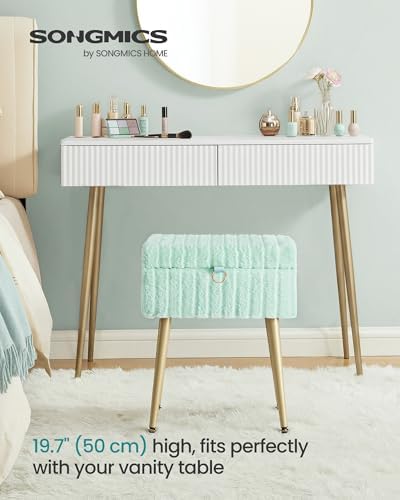 SONGMICS Vanity Stool Chair with Storage, Metal Legs, Max. Load 440 lb