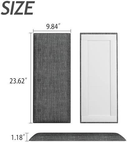 Upholstered Wall Mounted Headboard, Acoustic Panel, Peel and Stick Wall Padding, Dark Grey Dorm Towel Fabric, 4-Pack