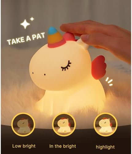 Unicorn Night Light for Kids, Silicone Baby Nursery Night Light Dimmable LED Unicorns Lamp Rechargeable Bedside Lamp Nightlight Unicorn Toys for Girls Toddler Women Gifts Bedroom Kids Room Decor