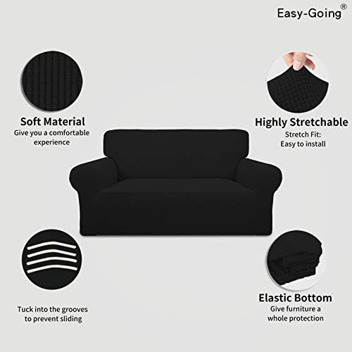 Easy-Going Stretch Loveseat Couch Covers Washable Black