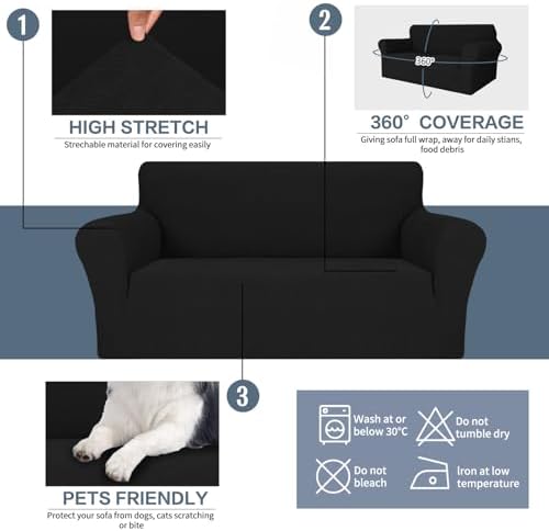 JIVINER Stretch Oversized Sofa Covers 1 Piece 4 Seater Couch Covers Jacquard Universal Sofa Slipcovers for Extra Large Funiture Protector for Kids, Pets (Black, XL Sofa)