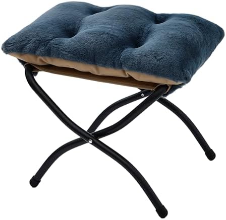 15"(H) Folding Ottoman, Foldable Footrest Stool, Portable Small Foot Stool for Couch, Collapsible Foot Rest Ottoman for Sofa, Accent Padded Ottomans for Living Room, Bedroom, Navy Blue