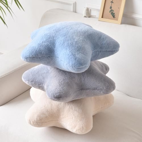 Star Pillow, Decorative Throw Pillows for Bed Couch, 15" Star Shaped Pillow Plush Floor Cushions Room Decor Pillow with Faux Rabbit Fur for Sofa Bedroom Living Room (Light Grey, 15" x 15")