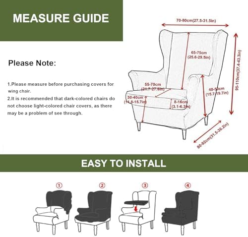 HAOYONG Wing Chair Slipcovers Printed Wingback Chair Covers 2 Pieces Wingback Armchair Slipcover Stretch Chair Slip Covers Washable Armchair Protector Cover for Living Room and Bedroom